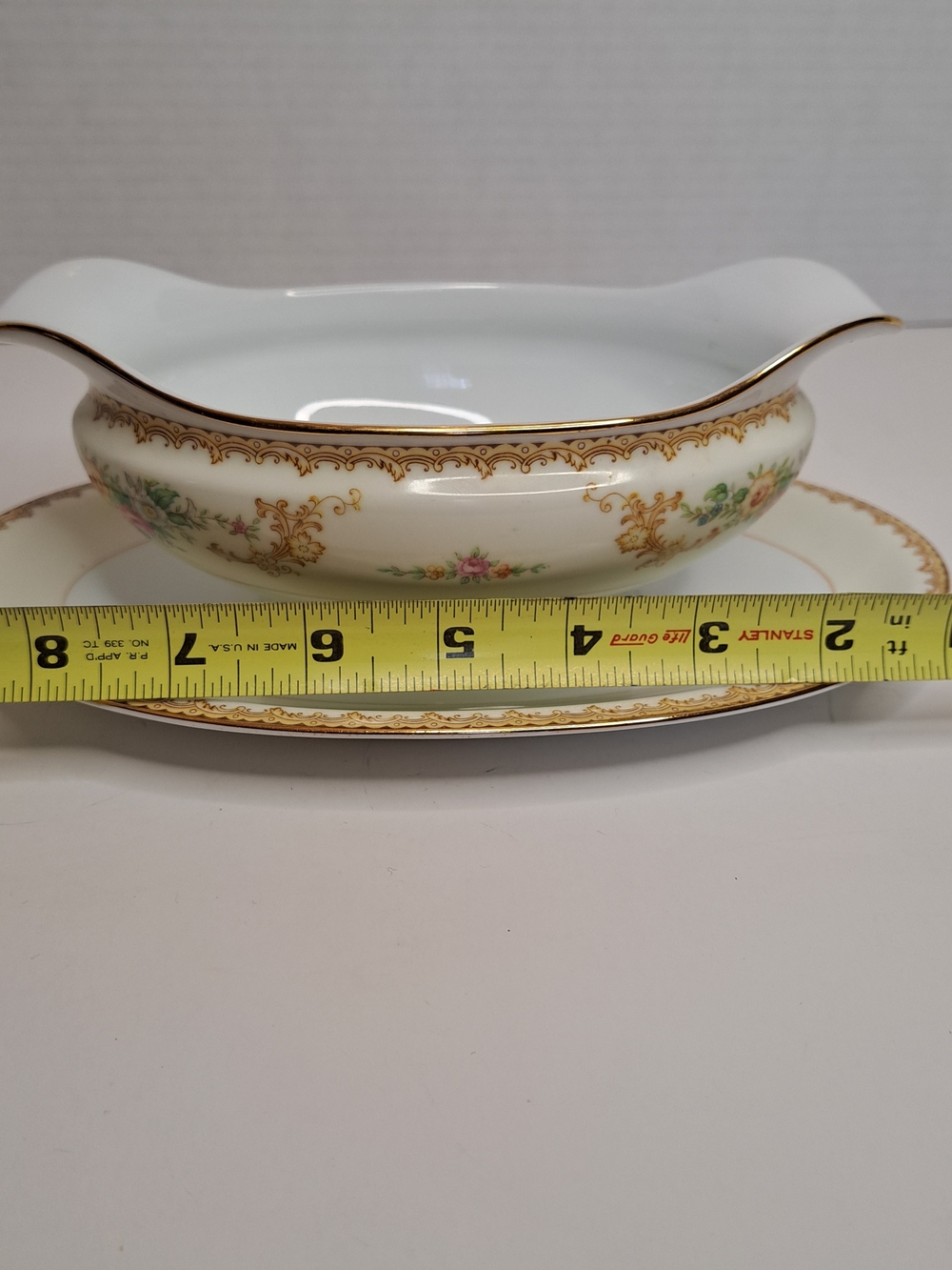 Vintage Japanese Noritake M N846 Gold Rim Blue Pink Floral Gravy Boat Dish